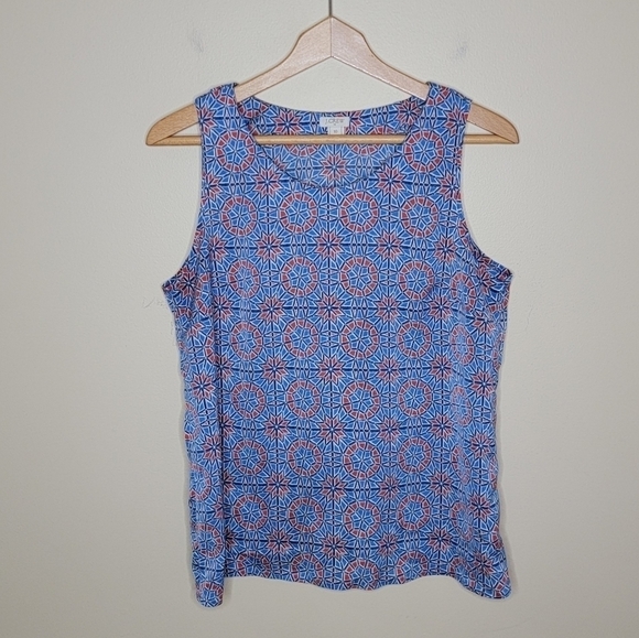 J. Crew Factory | Red & Blue Tile Print Split Back Tank Top Size 10 - Picture 1 of 5